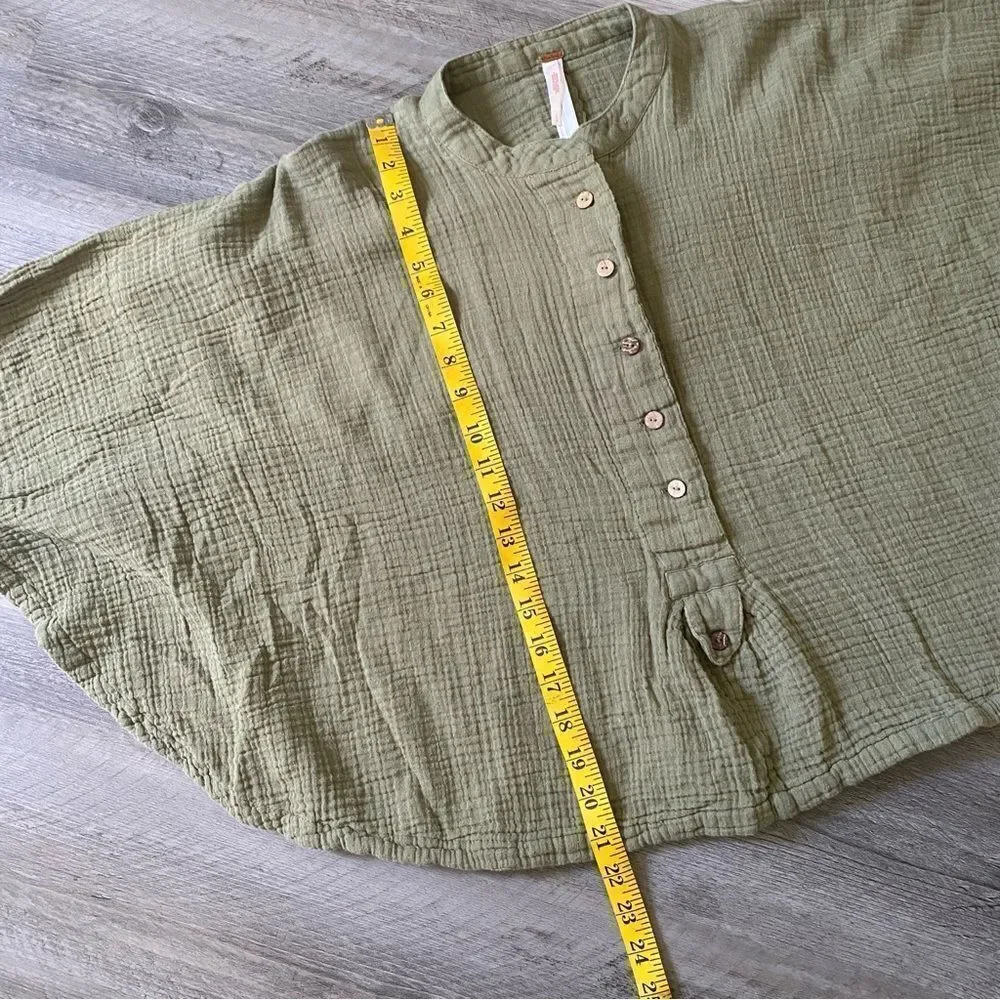 Free People Top Dolman Drape Poncho Flowy Cotton Olive Oversized
